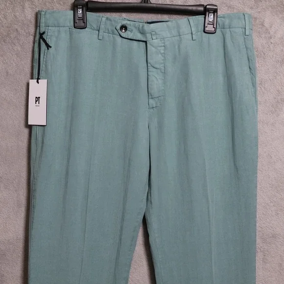 PT Torino Pants Mens 36x36 Green Slim Fit Cotton Linen Dress Casual Chinos